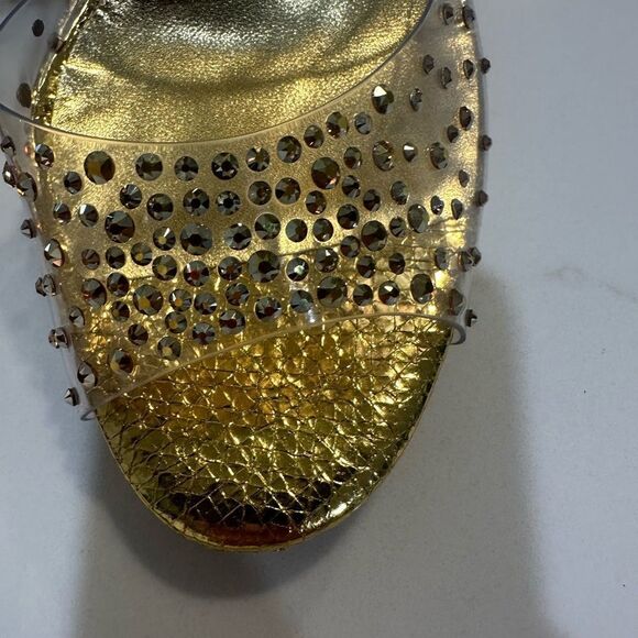 Christian Louboutin Gold Strappy Heels with Crystal Detailing - Picture 13 of 13